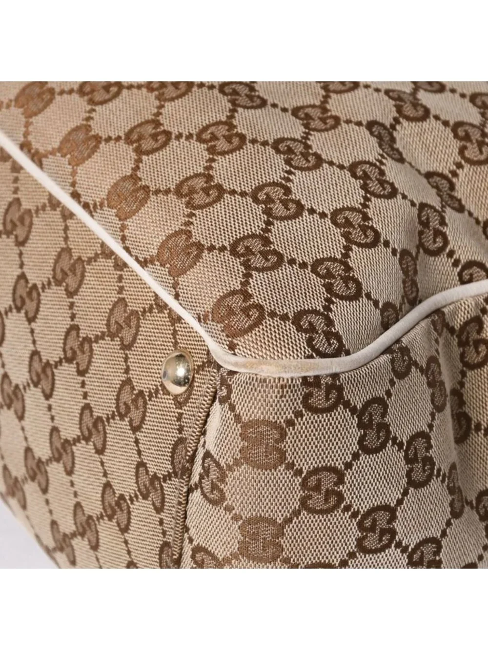 Gucci Guuci GG Canvas Shoulder Bag Beige White
